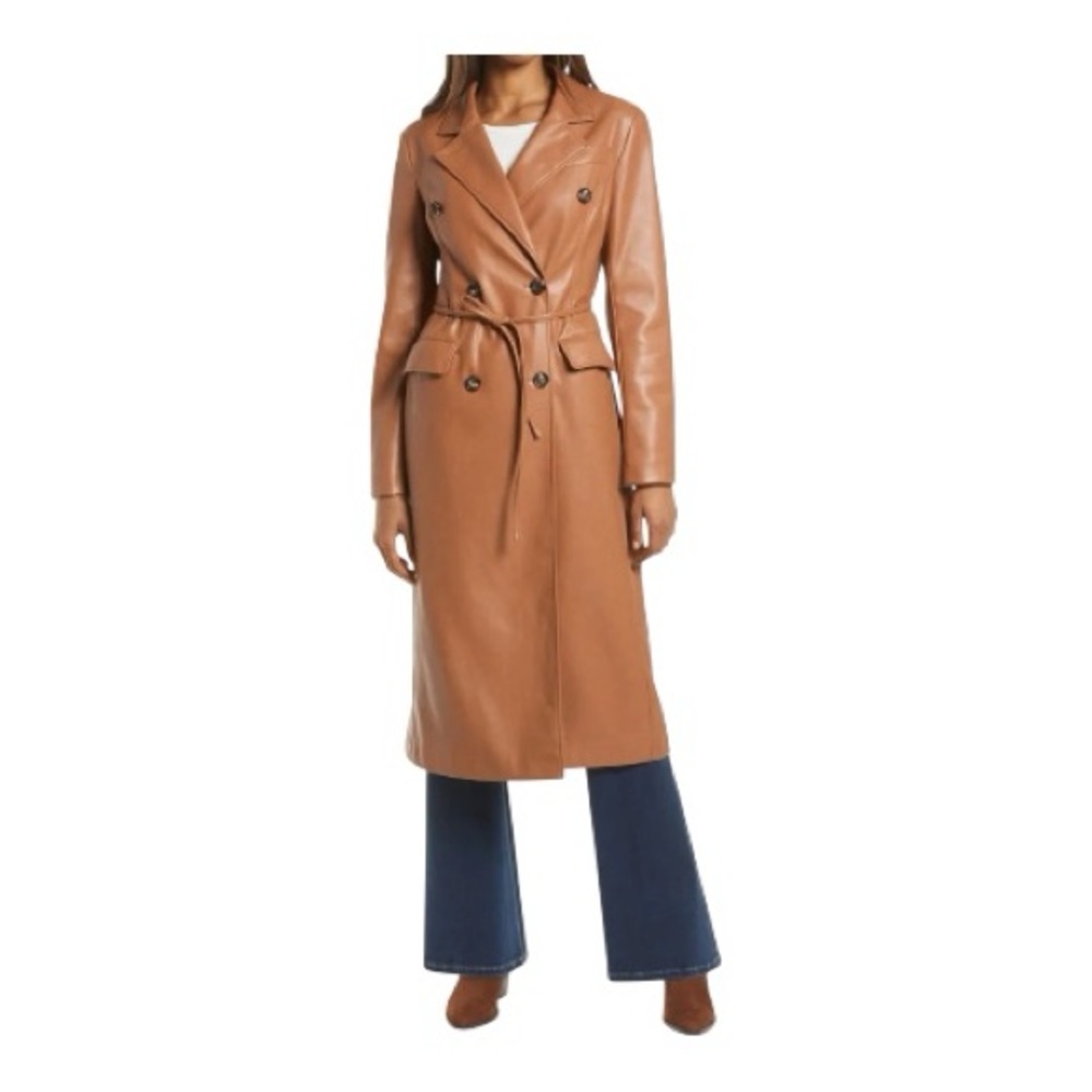AVEC LES FILLES Vegan Leather Trench Coat, Size S. - Picture 3 of 10